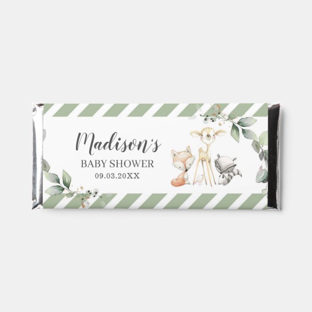 Chic Woodland Animals Greenery Baby Shower Hershey Bar Favors (Front)