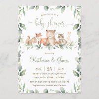 Chic Woodland Animals Greenery Baby Shower Neutral Invitation