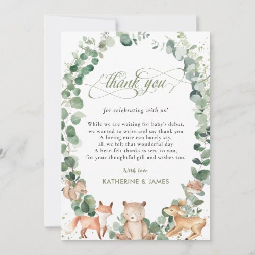 Chic Woodland Animals Greenery Baby Shower   Thank You Card