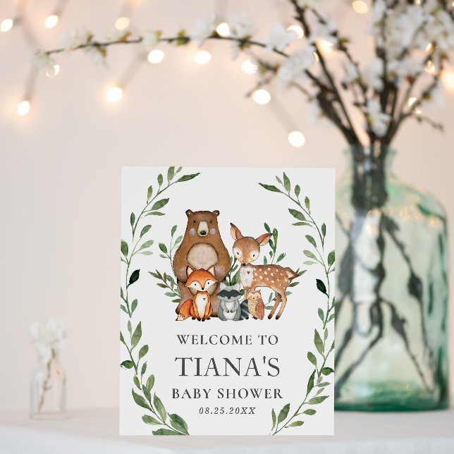 Chic Woodland Animals Greenery Baby Shower Welcome Foam Board (In Situ (Wedding))