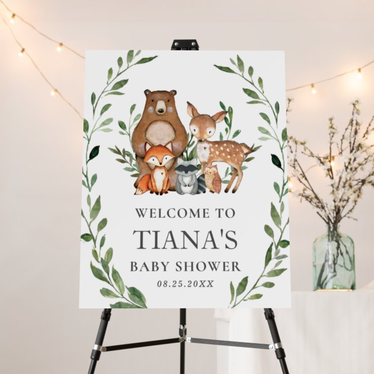 Chic Woodland Animals Greenery Baby Shower Welcome Foam Board | Zazzle