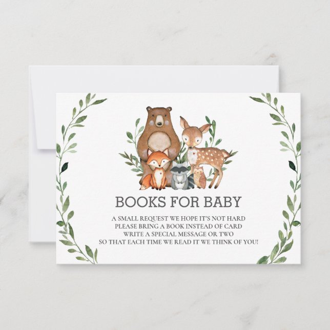 Chic Woodland Animals Greenery Books for Baby Card (Front)