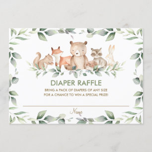 Chic Woodland Animals Greenery Diaper Raffle Card