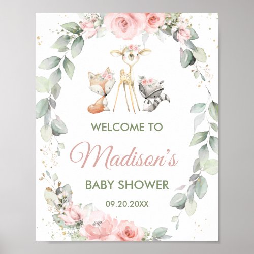 Chic Woodland Animals Greenery Floral Welcome Sign