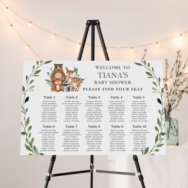 Chic Woodland Animals Greenery Party Seating Chart Foam Board (In Situ (Stand))