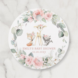 Chic Woodland Animals Pink Floral Baby Thank You Favor Tags
