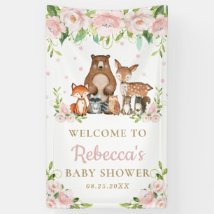 Chic Woodland Animals Pink Floral Backdrop Welcome Banner