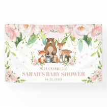Chic Woodland Animals Pink Floral Backdrop Welcome Banner