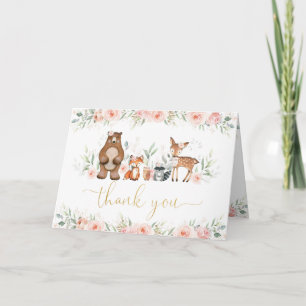 Chic Woodland Animals Soft Blush Pink Floral Letterpress Thank You Card