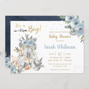 Chic Woodland Animals Tribal Boho Boy Baby Shower Invitation