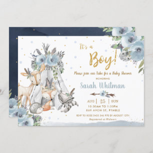 Chic Woodland Animals Tribal Boho Boy Baby Shower Invitation
