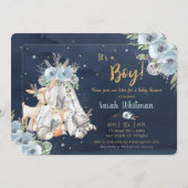 Chic Woodland Animals Tribal Navy Gold Baby Shower Invitation (Front/Back)
