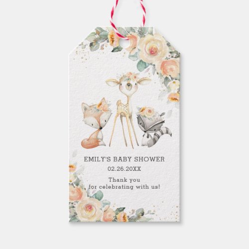 Chic Woodland Animals Yellow Floral Thank You  Gift Tags