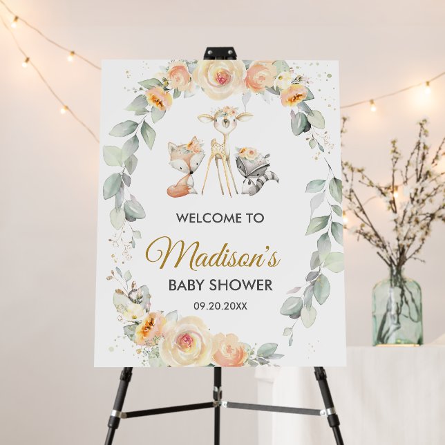 Chic Woodland Animals Yellow Floral Welcome   Foam Board (In Situ (Stand))