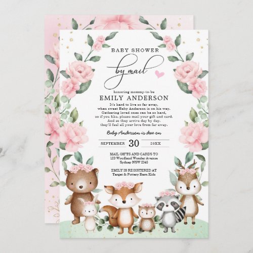 Chic Woodland Baby Shower By Mail Blush Floral Invitation