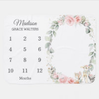 Chic Woodland Blush Pink Floral Monthly Milestone Baby Blanket