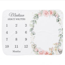 Chic Woodland Blush Pink Floral Monthly Milestone Baby Blanket Chic Woodland Blush Pink Floral Monthly Milestone Baby Blanket