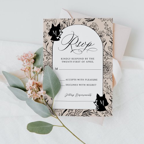 Chic Woodland Cartoon Fox Floral Sketch Monogram RSVP Card