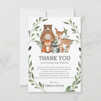 Chic Woodland Forest Animals Greenery Baby Shower Thank You Card