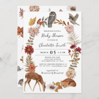 Chic Woodland Forest Animals Neutral Baby Shower  Invitation