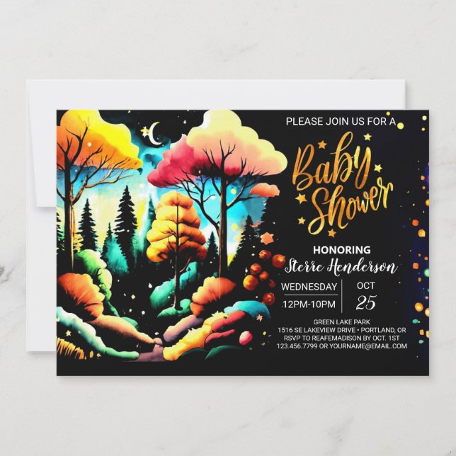 Chic Woodland Forest Baby Shower Invitation (Front)