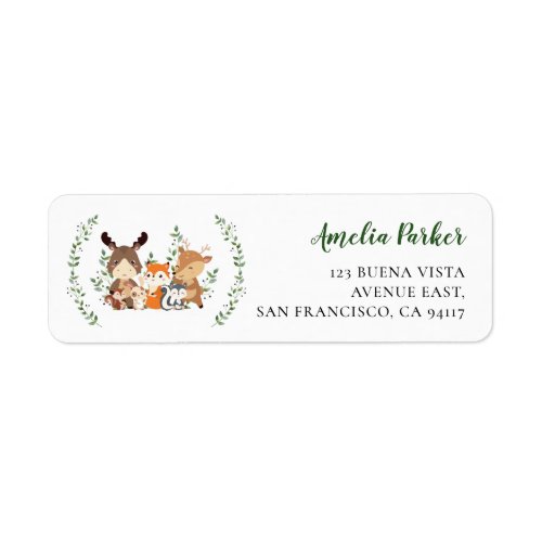 Chic Woodland Green Forest Animals Return Address  Label