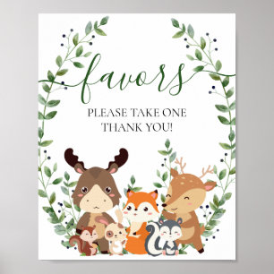 Chic Woodland Greenery Animals Baby Shower Favors Poster