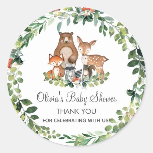 Chic Woodland Greenery Baby Shower Thank You Favor Classic Round Sticker