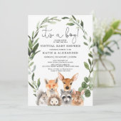 Chic Woodland Greenery Wreath Virtual Baby Shower Invitation (Standing Front)