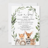 Chic Woodland Greenery Wreath Virtual Baby Shower Invitation (Front)
