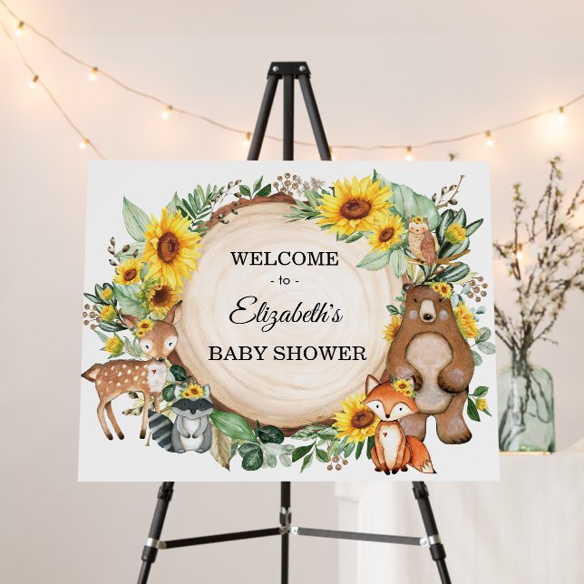 Chic Woodland Sunflower Forest Baby Shower Welcome Foam Board (In Situ (Stand))