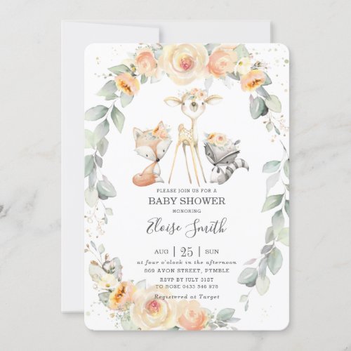 Chic Woodland Yellow Floral Greenery Baby Shower  Invitation