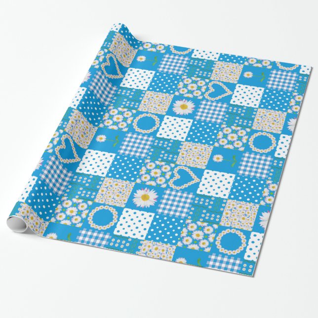 Chic Wrapping Paper, Daisy Chains Faux Patchwork Paper (Unrolled)