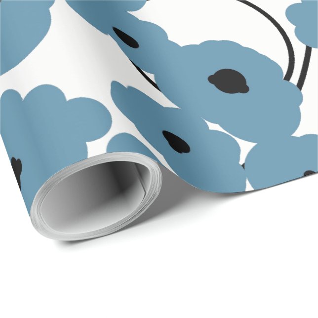 CHIC WRAPPING PAPER_ MOD  BLUE & BLACK POPPIES PAPER (Roll Corner)