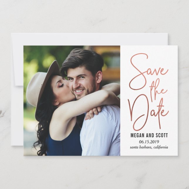 Chic Writing EDITABLE COLOR Save The Date RoseGold (Front)