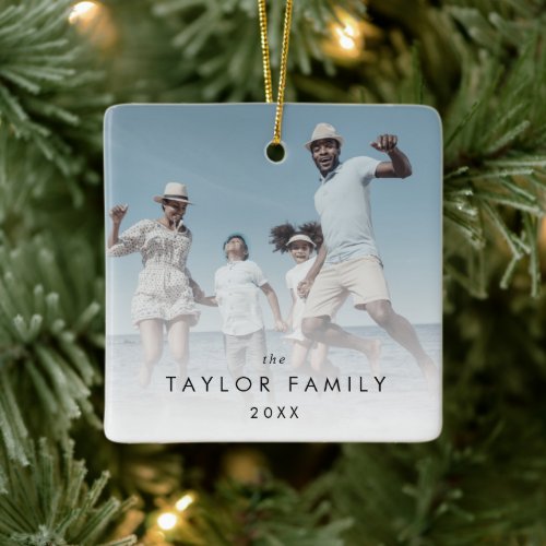 Chic Yearly Family Photo Keepsake Ceramic Ornament