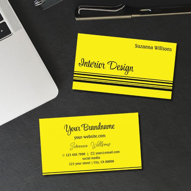 Chic Yellow and Black Stripes Professional Stylish Business Card (Creator Uploaded)