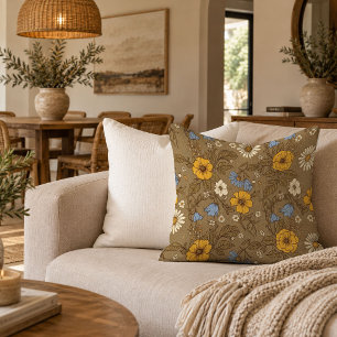 Chic Yellow and Blue Abstract Botanical Pillow Pad