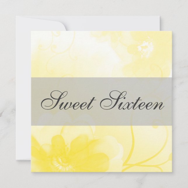 Chic Yellow and Gray Flower Sweet Sixteen Birthday Invitation (Front)