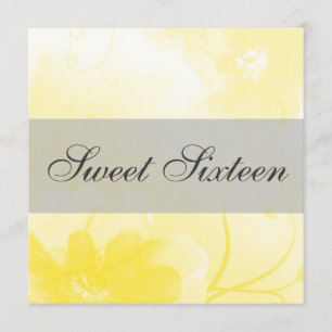 Chic Yellow and Gray Flower Sweet Sixteen Birthday Invitation
