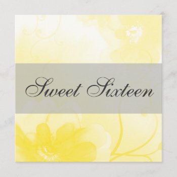 Chic Yellow And Gray Flower Sweet Sixteen Birthday Invitation by Mintleafstudio at Zazzle