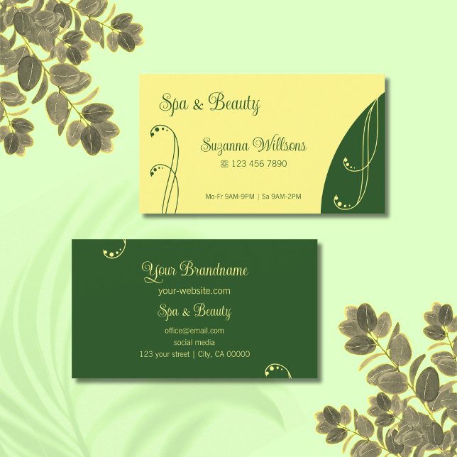 Chic Yellow and Green Ornamental Squiggled Ornate Business Card (Creator Uploaded)