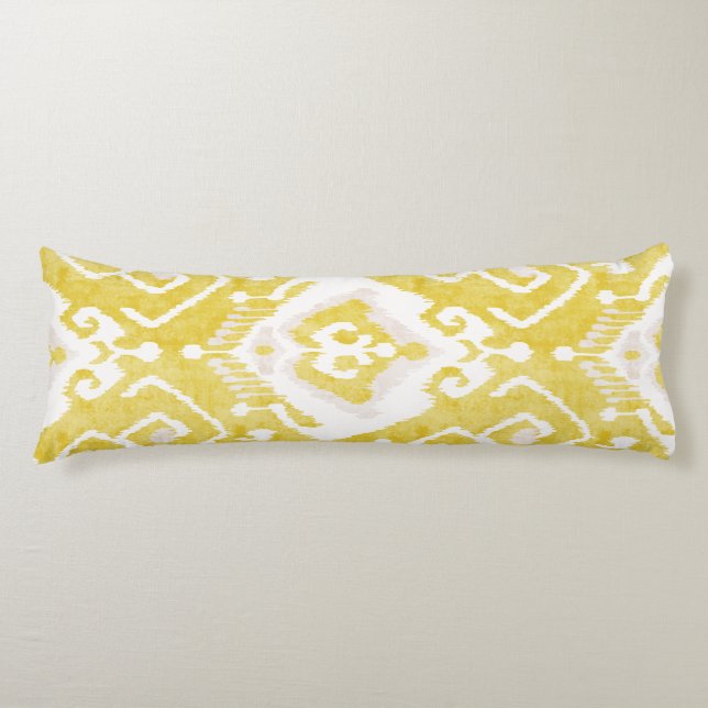 Chic yellow and grey damask ikat tribal pattern body pillow (Front)