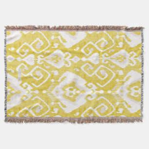 Chic yellow and grey damask ikat tribal pattern throw blanket