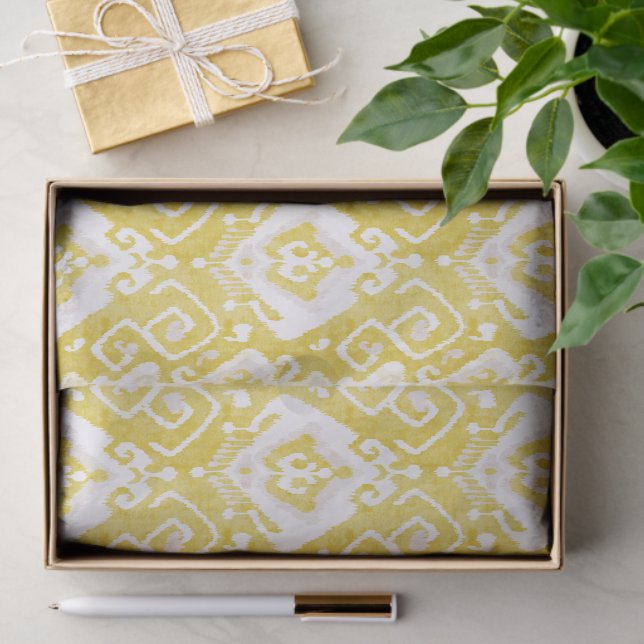 Chic yellow and grey damask ikat tribal pattern tissue paper (Gift)