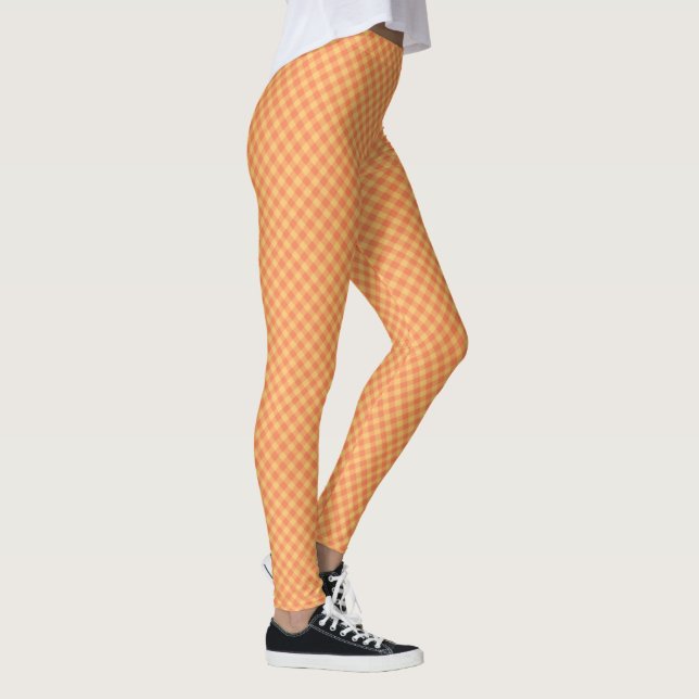 Chic Yellow and Orange Check Gingham Pattern Leggings (Right)