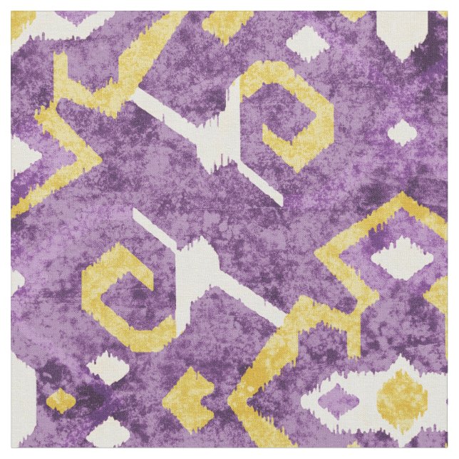 Chic yellow and purple ikat tribal pattern fabric (Close Up)