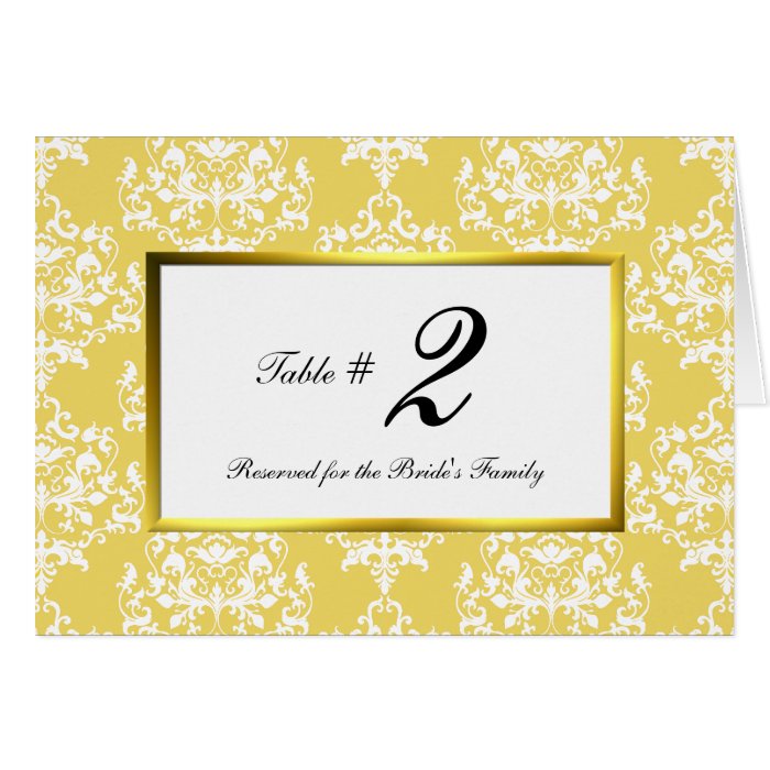 Chic Yellow and White Damask Table Number Cards