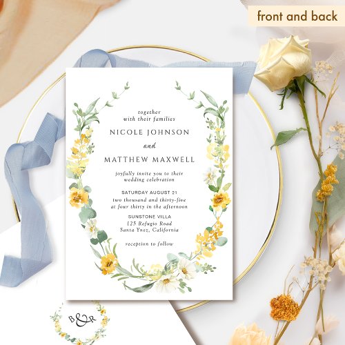 Chic Yellow and White Floral Wedding Invitation