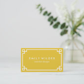 Chic Yellow and White Greek Key Business Card (Standing Front)